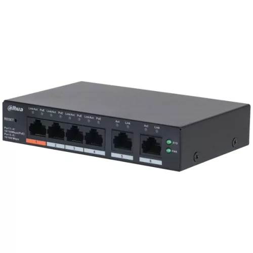 Dahua CS4006-4ET2ET-60 4x10/100 Mbps PoE + 2x10/100 Mbps uplink/60W/Cloud Managed PoE Switch