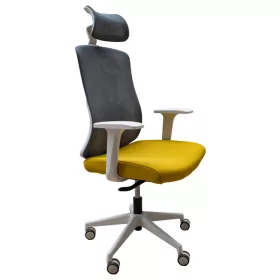   IRISOffice Aurora sárga/szürke ergonómikus, szövet-hálós irodai forgószék fej és háttámasszal