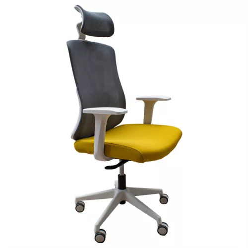 IRISOffice Aurora sárga/szürke ergonómikus, szövet-hálós irodai forgószék fej és háttámasszal