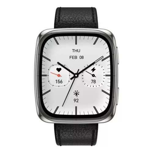 Amazfit Active 2 (Square) Black Leather Prérmium NFC fekete okosóra