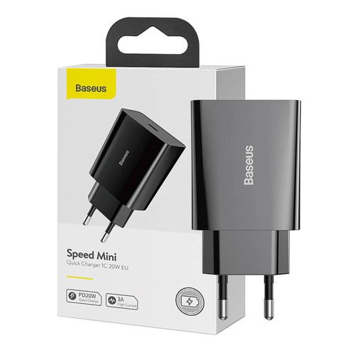 Baseus Speed Mini gyorstöltő, USB-C, PD, 3A, 20 W (fekete)