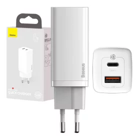   Baseus GaN2 Lite fali töltő, USB + USB-C, 65 W, EU (fehér)