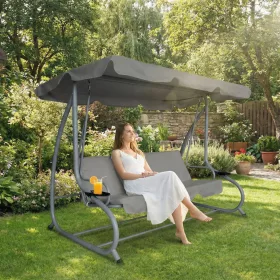   Kerti hintaágy - 200 x 120 x 164 cm - szürke - pohártartóval