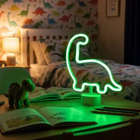   Neon LED lámpa - zöld dinoszaurusz - 3 x AA + USB - 25,9 x 8,5 x 24,3 cm