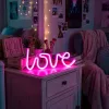 Neon LED lámpa - rózsaszín "Love" - 3 x AA + USB - 34 x 1.6 x 12,5 cm