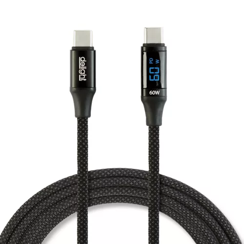Adatkábel - Type-C / Type-C - teljesítmény kijelzéssel - fekete - 1 m - 3 A - 60W