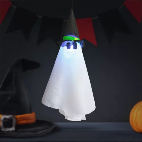 Halloween-i világító dekoráció - szellem - felakasztható - RGB LED - 70 x 50 cm