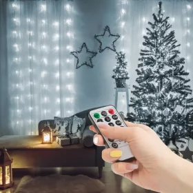   Fényfüggöny - 100 db hidegfehér microLED-del - 3 x 1 m - 230V - távirányítós