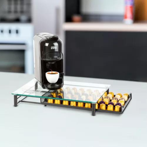 Fém kávékapszula tartó - 60 db Nespresso kapszulához - 410 x 260 x 60 mm - matt fekete