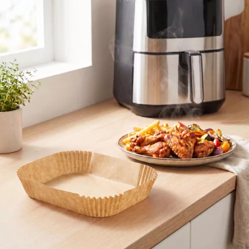 Air fryer sütőpapír - olaj nélküli sütőhöz - téglalap - 14 x 22 cm - 50 db / csomag