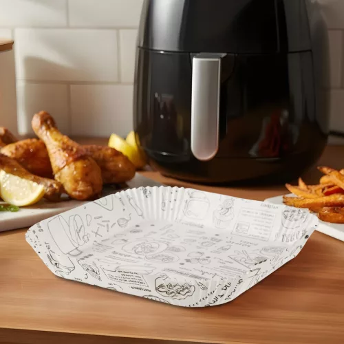 Air fryer sütőpapír - olaj nélküli sütőhöz - mintás, négyzet - 23 cm - 50 db / csomag