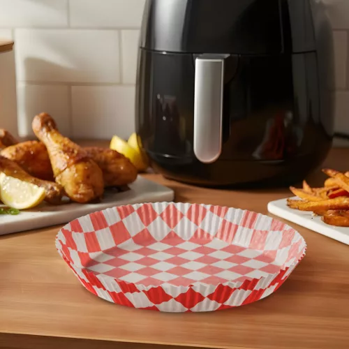 Air fryer sütőpapír - olaj nélküli sütőhöz - kockás, kör - 20 cm - 50 db / csomag