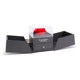   Örökrózsa nyitható díszdobozban nyaklánccal - 10,2 x 9,8 x 11 cm - fekete