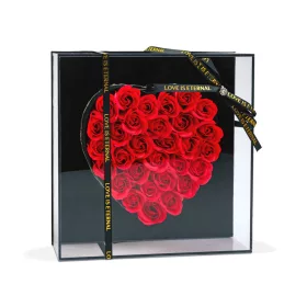  Műrózsák szívalakban díszdobozban - LED-es - 29 x 29 x 6,2 cm