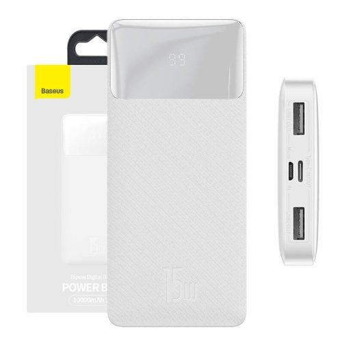 Powerbank Baseus Bipow 10000mAh, 2xUSB, USB-C, 15W (fehér)