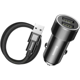 Baseus Small Screw 2xUSB autós töltő Type-C kábel