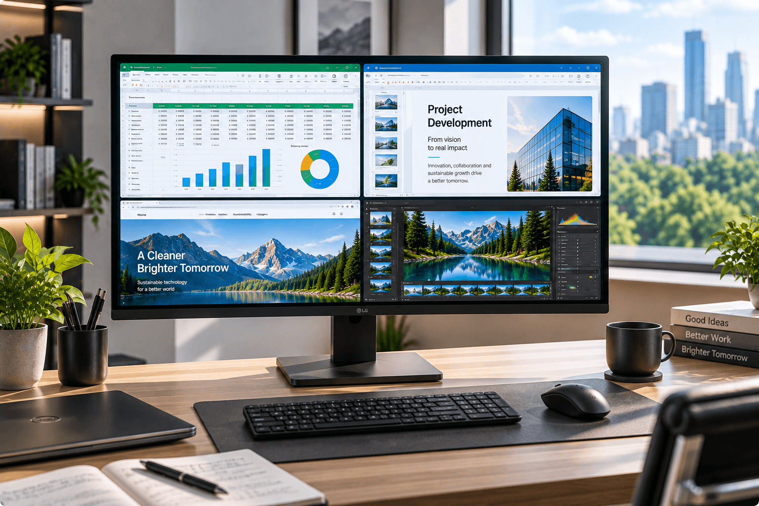 4K UHD monitor nagy digitális munkaterülettel