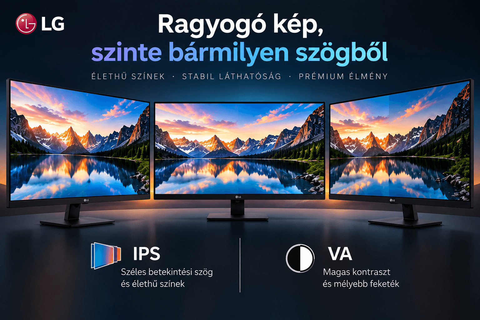 IPS és VA monitor paneltechnológia szemléltetése