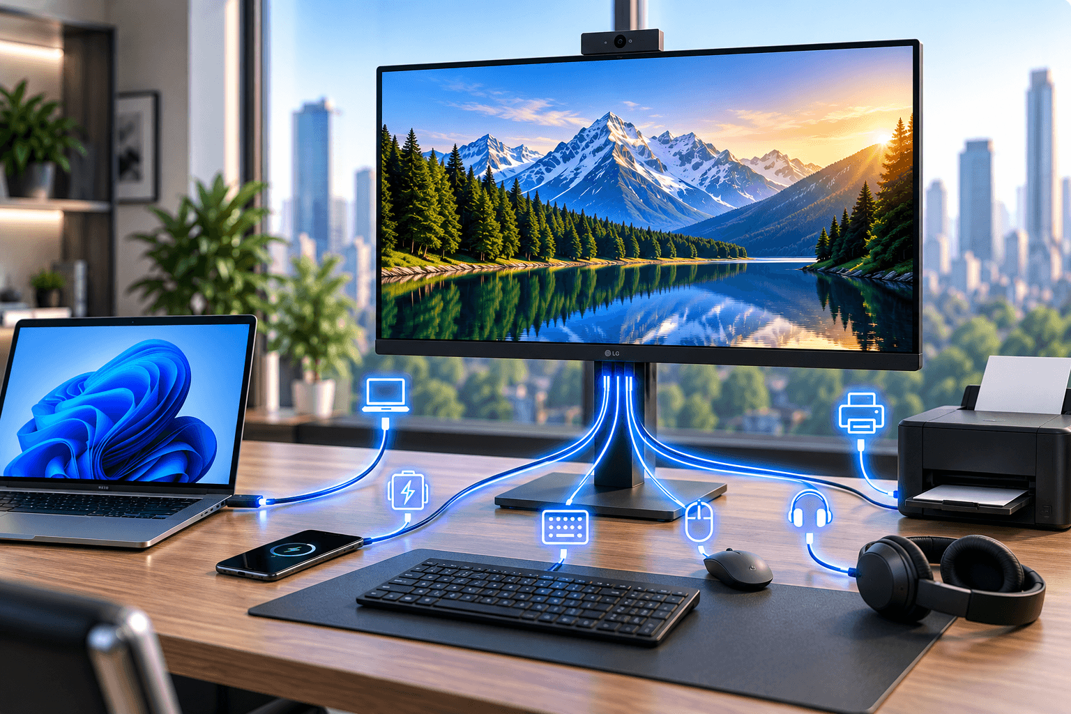USB-C dokkolós üzleti monitor és notebook munkaállomás