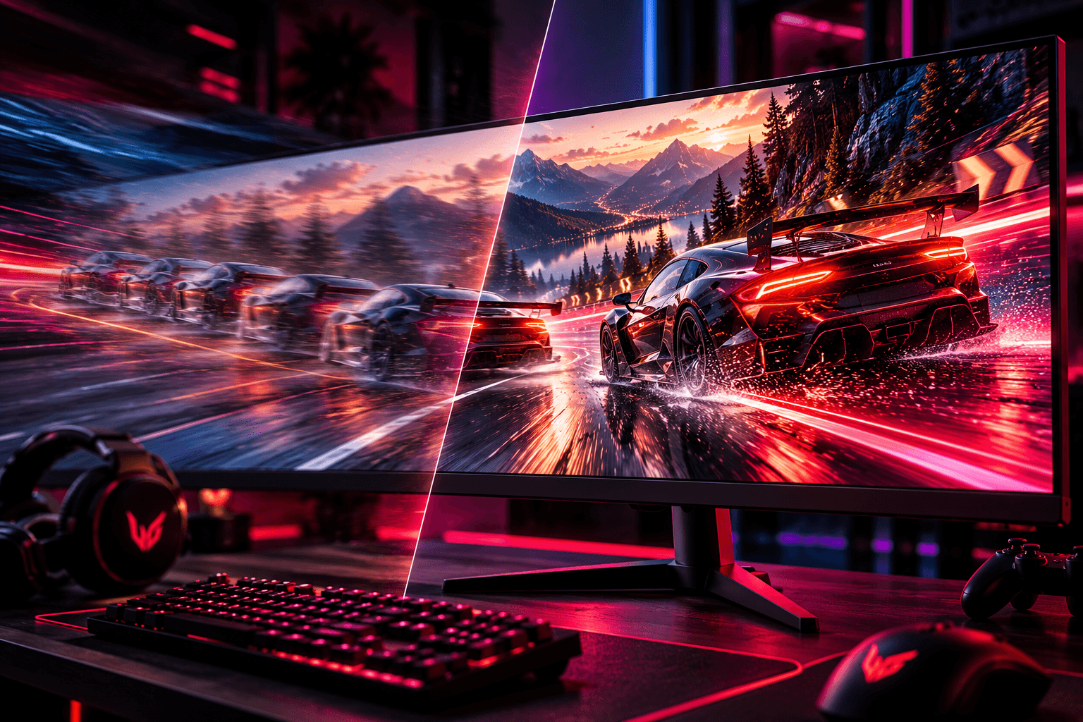 Magas képfrissítést szemléltető gamer jelenet