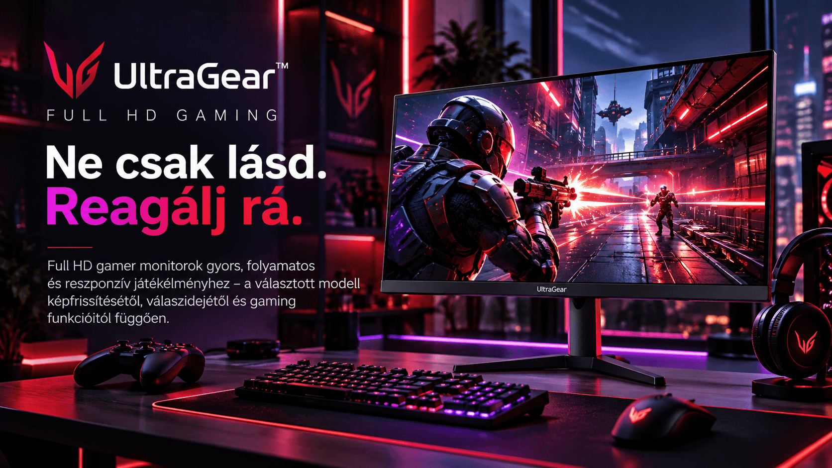 UltraGear Full HD gamer monitor gaming környezetben