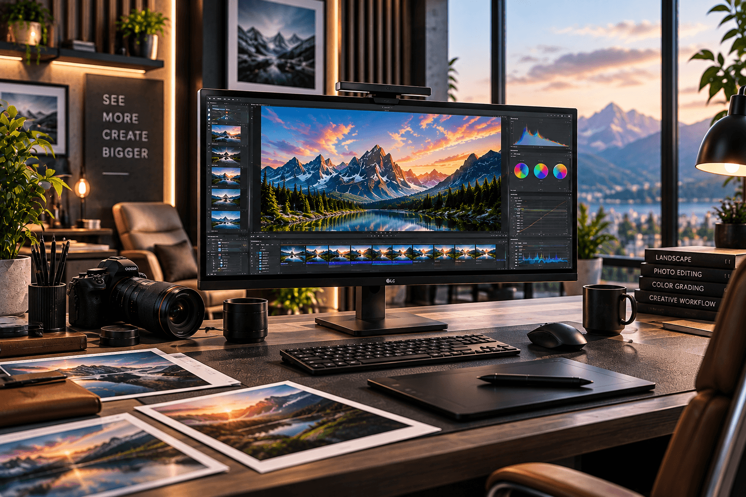 Nagy digitális munkaterület professzionális monitoron